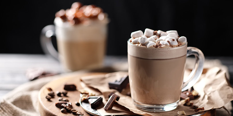 Two Mugs of Hot Chocolate on a tabletop