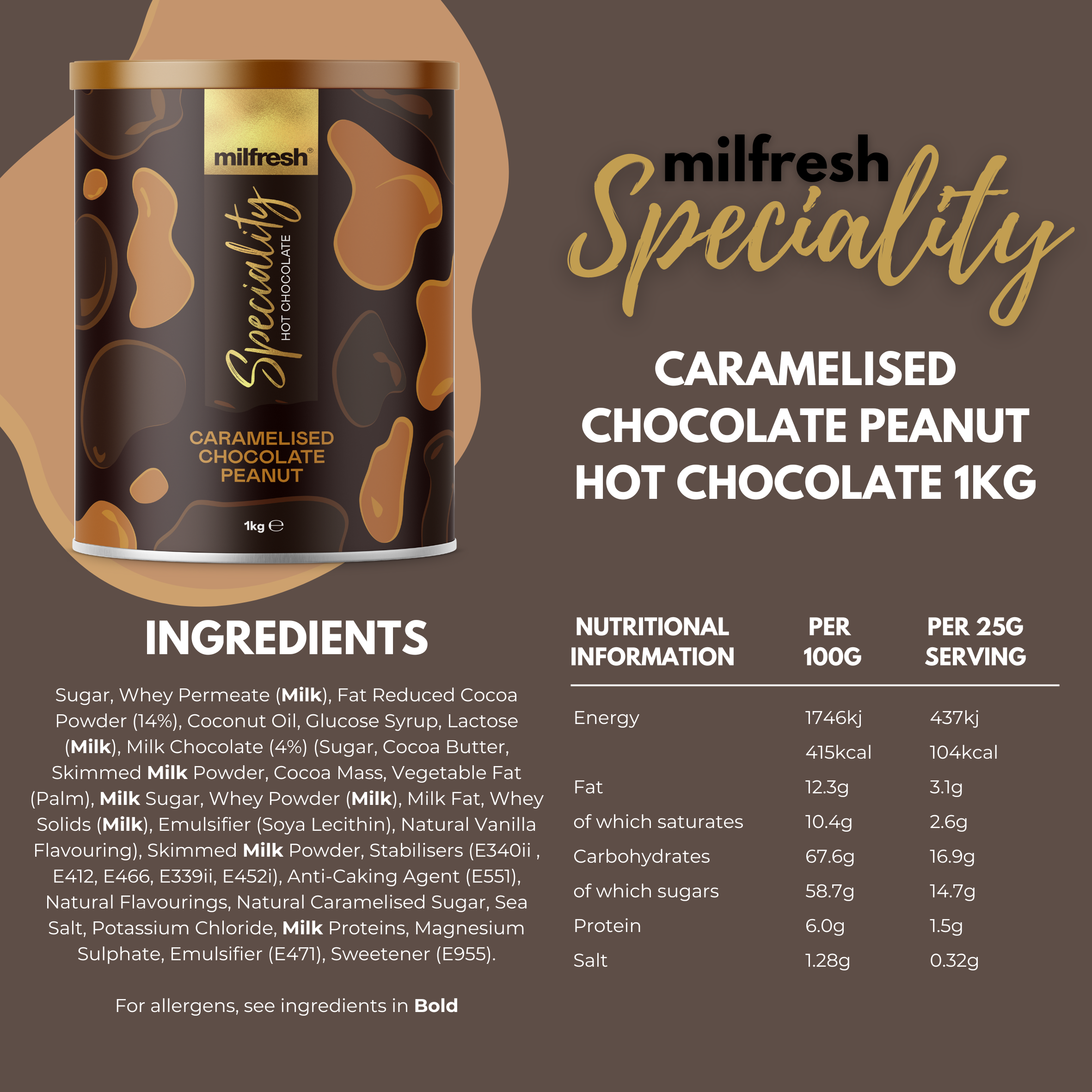 Hot Chocolate Caramelised Chocolate Peanut 1kg Milfresh Speciality